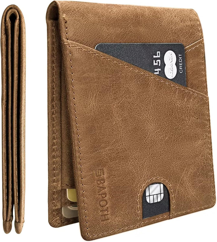BAPOTH Billeteras de cuero genuino para hombre, billetera plegable...