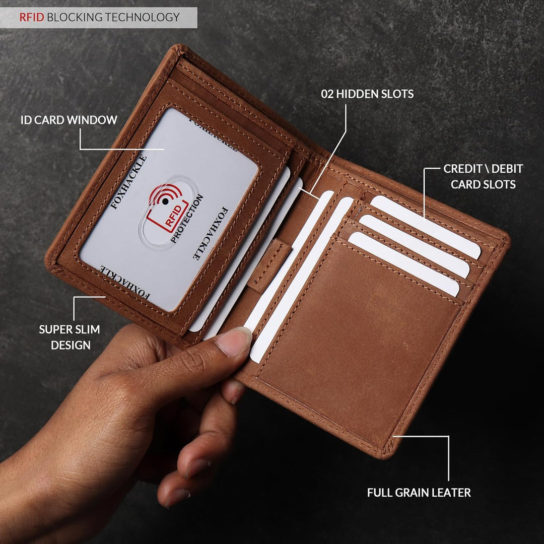 Cartera delgada de cuero plegable para hombre con bolsillo secreto...