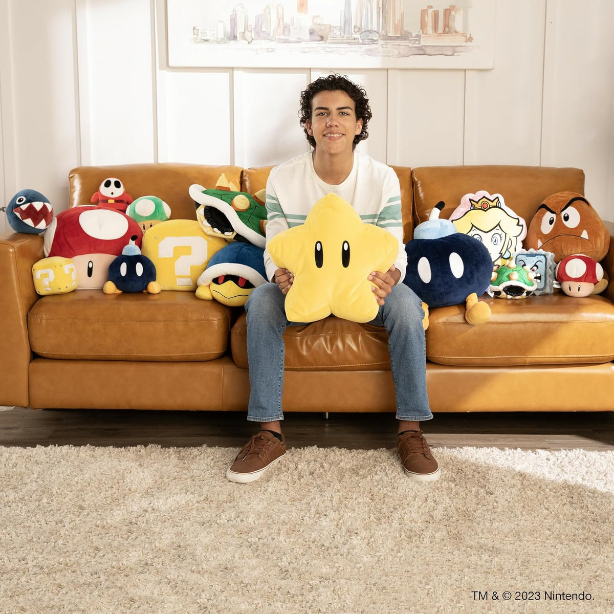 Club Mocchi Mocchi - Peluche de Super Mario - Peluche de Super Estrella - Juguetes y peluches coleccionables blanditos de Mario - 15 pulgadas