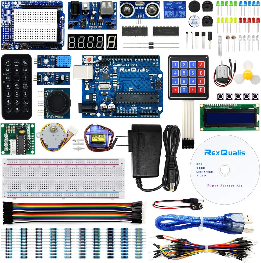 Kit de inicio súper REXQualis basado en Arduino UNO R3 con tutorial y placa