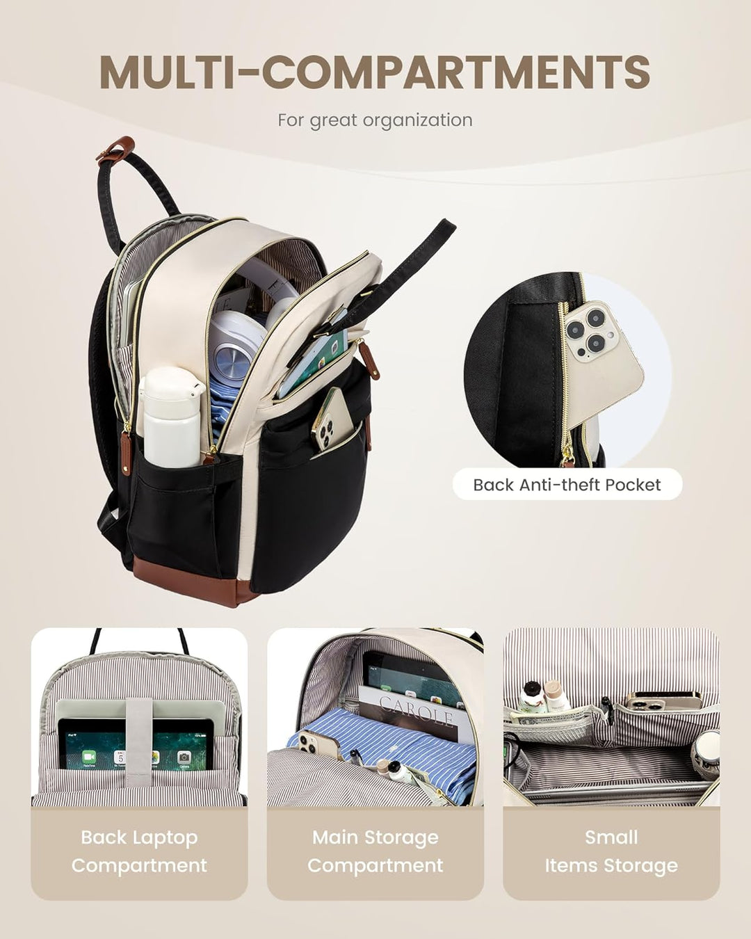 LOVEVOOK Mochila para laptop de viaje para mujer, bolsa antirrobo p...