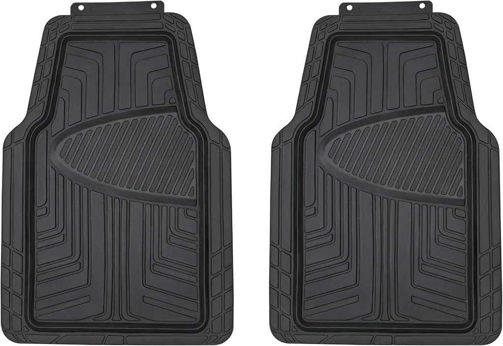 Amazon Basics 2 alfombrillas de goma antideslizantes de alta calidad para todas las estaciones para automóviles, SUV y camiones, ajuste universal, color negro