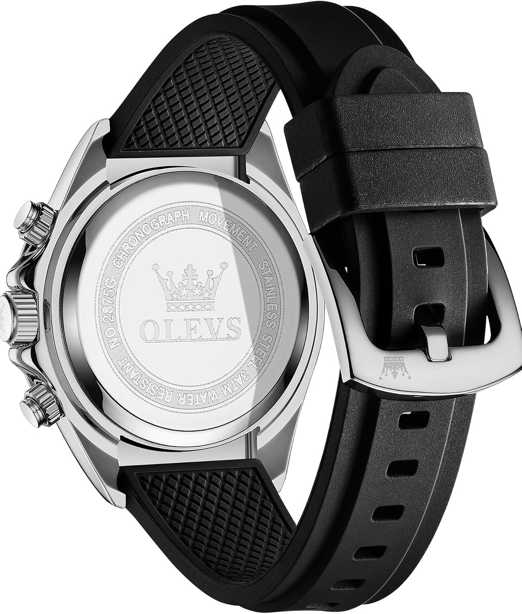 OLEVS Relojes de pulsera analógicos de cuarzo para hombre, cronógrafo, multifunción, fase lunar, fase luminosa, banda de silicona, relojes de pulsera