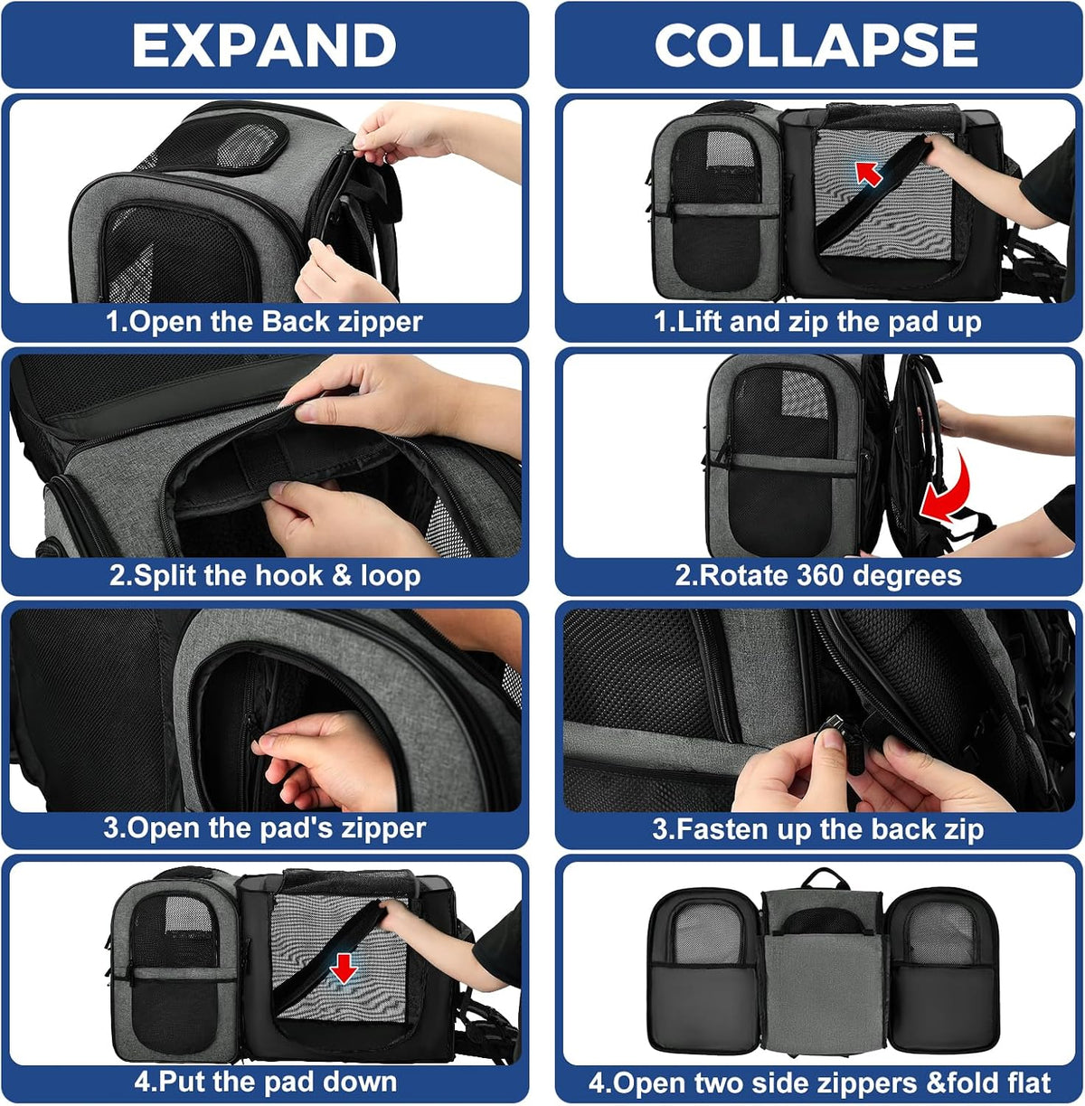 Apollo Walker Mochila transportadora de mascotas para gatos y perros grandes/pequeños, cachorros, características de seguridad y soporte de respaldo acolchado para viajes, senderismo, uso al aire