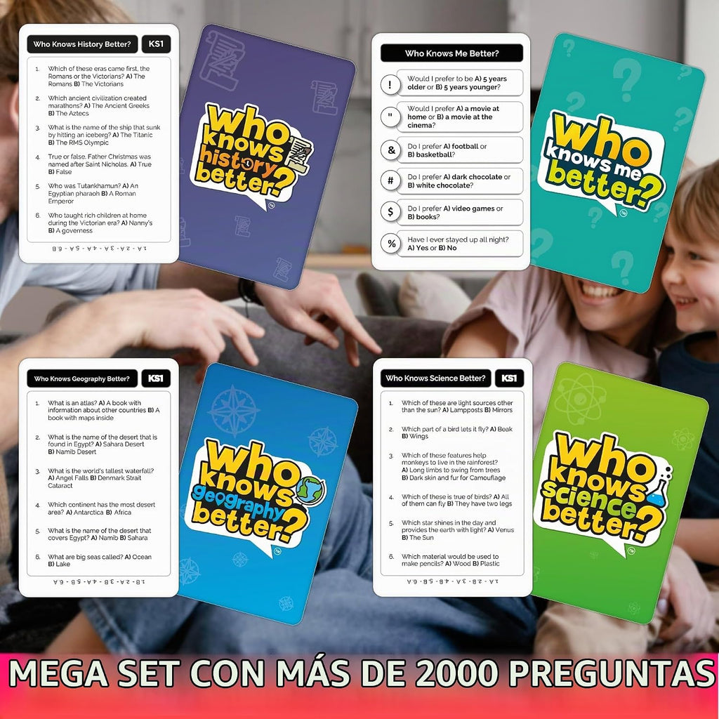 Juegos de cartas para niños 8-12 - Set de 4 juegos de mesa familiares para niños y adultos