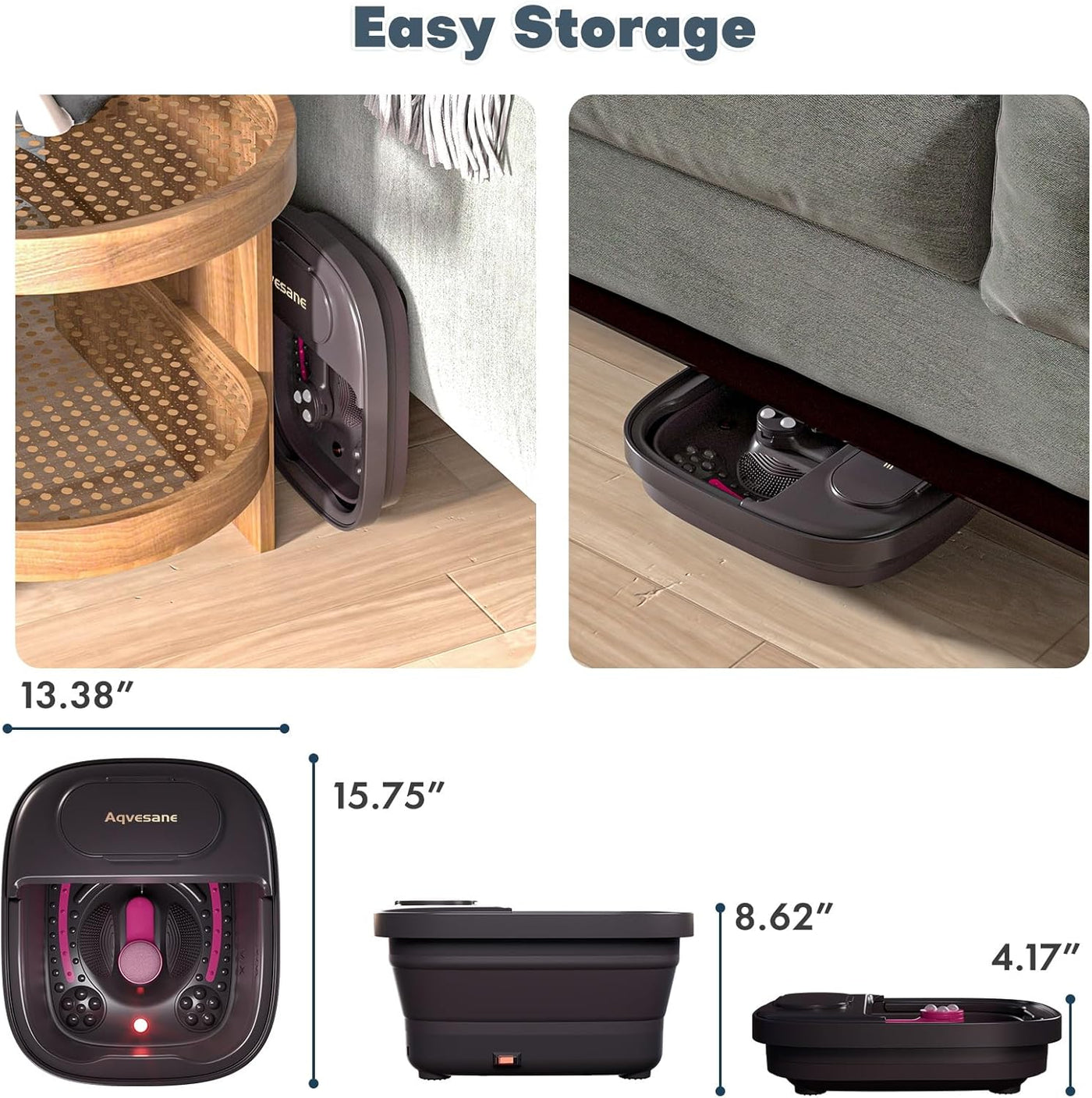 Aqvesane Masajeador de baño plegable para pies con calor, control r...