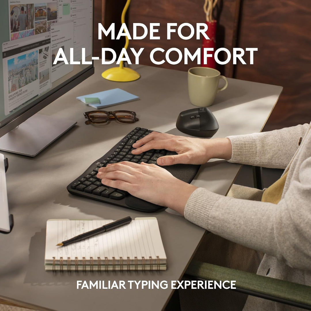 Logitech Wave Keys para negocios, teclado ergonómico inalámbrico co...