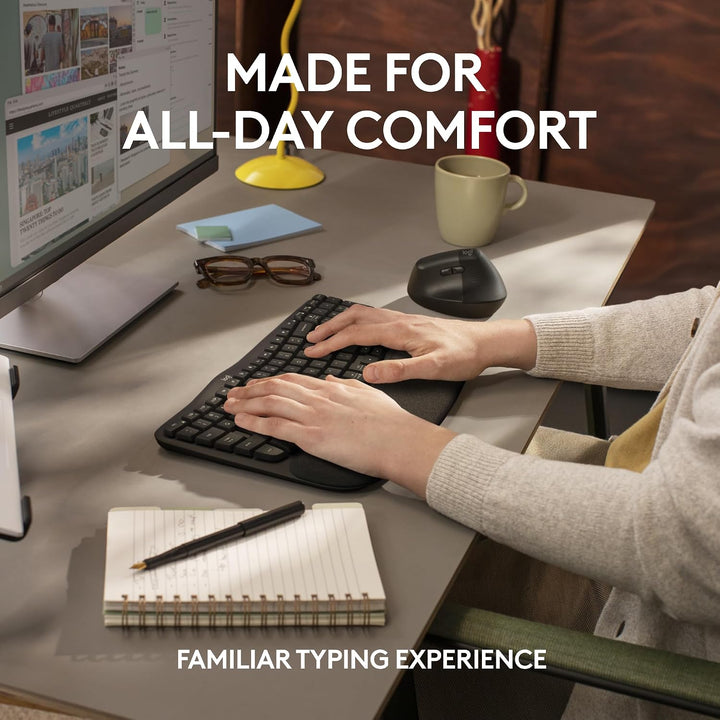 Logitech Wave Keys para negocios, teclado ergonómico inalámbrico co...