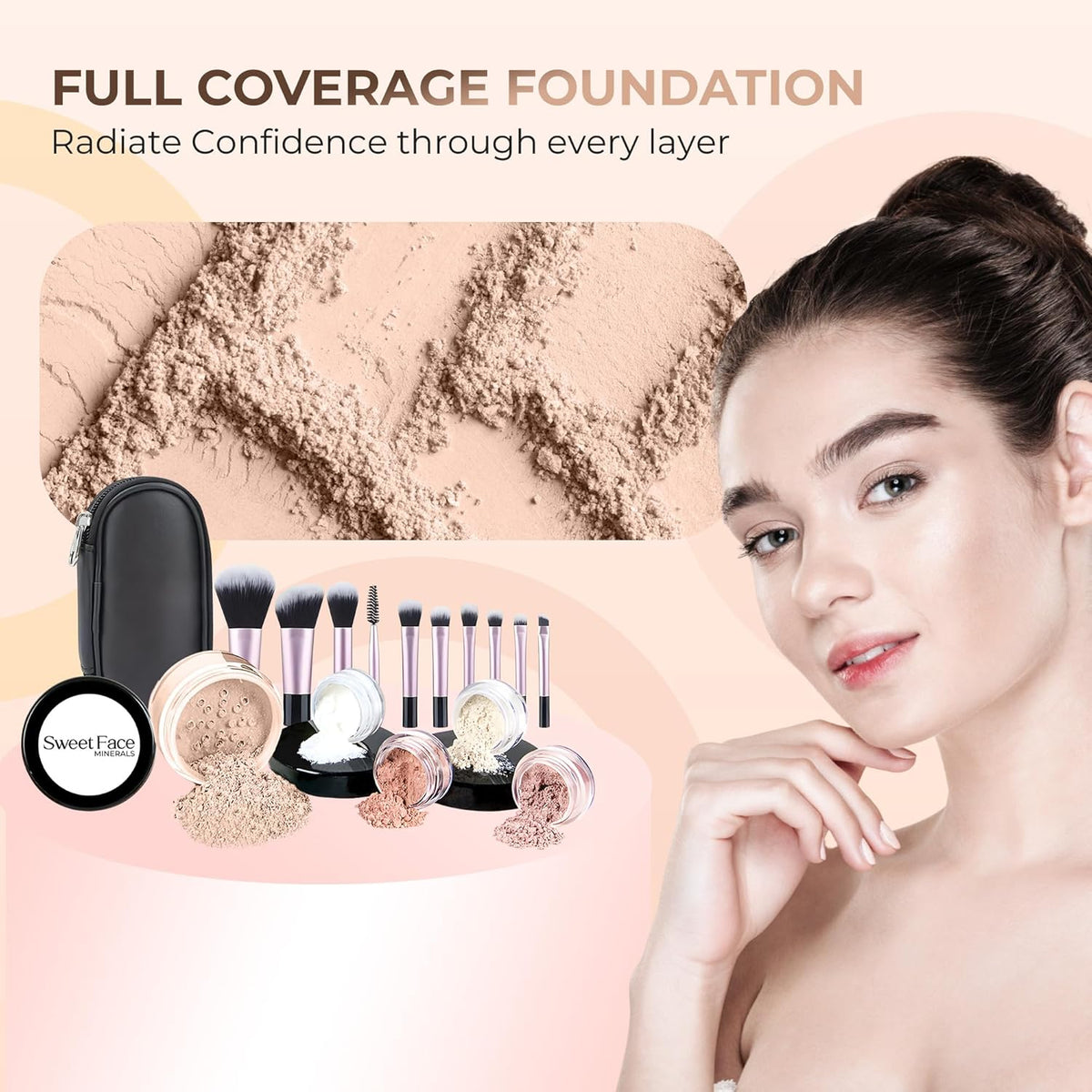 Kit básico con juego de 6 brochas y juego de bases de maquillaje mi...