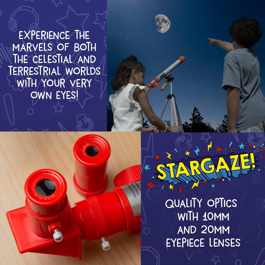Kit de telescopio y astronomía para niños, aumento de 25x y 50x, trípode ajustable de 48 pulgadas, incluye rueda de estrella y contenido de audio complementario, introducción a la astronomía para mayores de 6 años por Thames & Kosmos