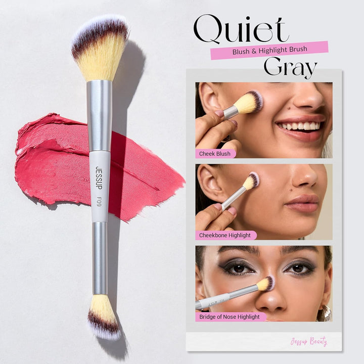 Jessup Juego de 3 brochas de maquillaje facial de doble cara para b...