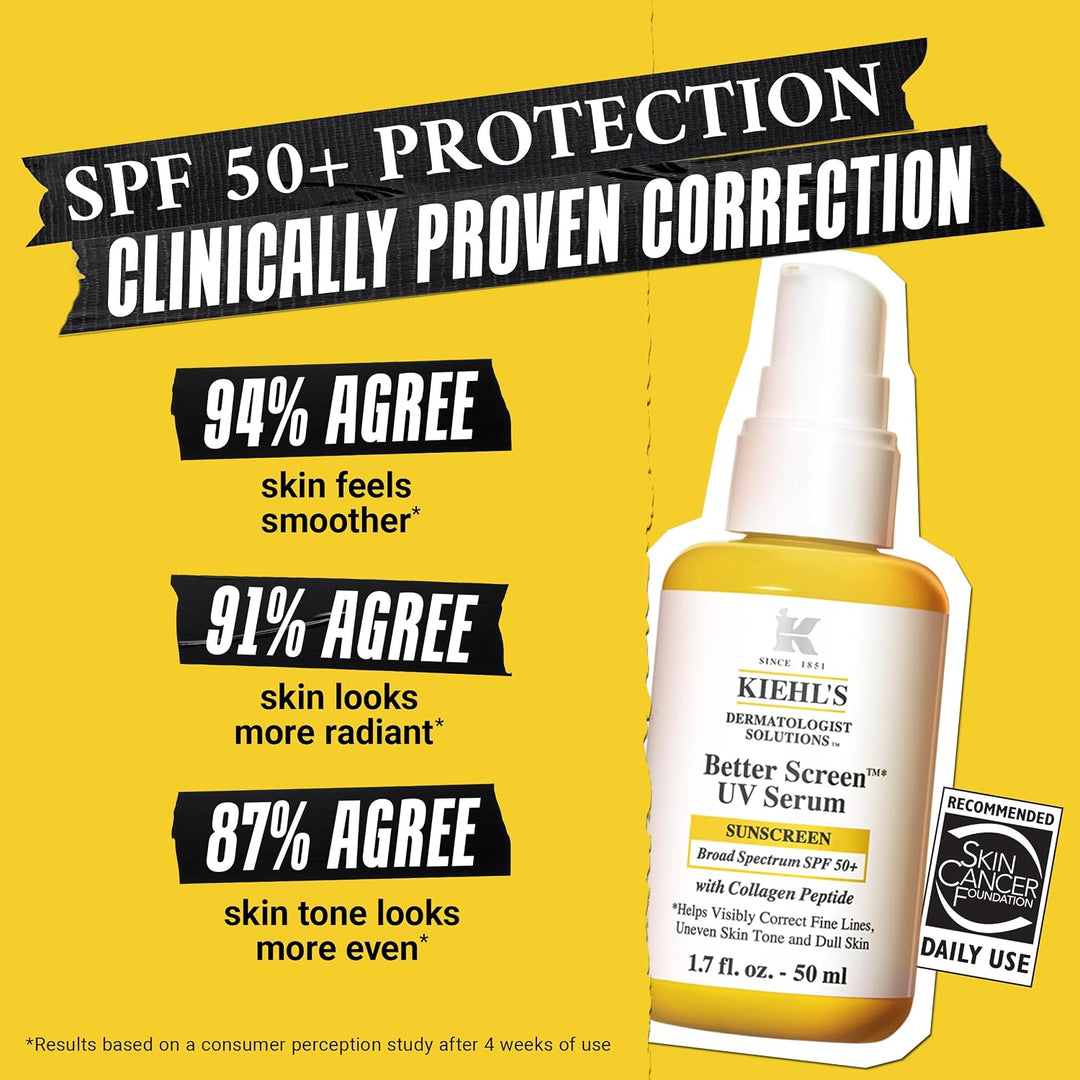Kiehl's Better Screen - Suero UV SPF 50+, protector solar facia...