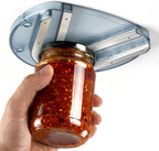 Abrelatas de gabinete montado para manos débiles, personas mayores con artritis, ranuras dobles en forma de U, abrebotellas de agarre para tapa de cualquier tamaño, herramienta de acero inoxidable 304 con una sola mano para asistencia en el hogar, azul