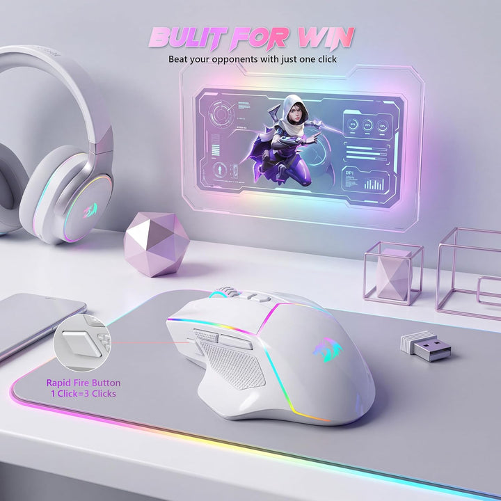 Redragon M814W - Ratón inalámbrico para juegos, trimodo 2.4G\/Bluet...
