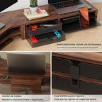 Fenge Soporte para monitor doble, estante de escritorio de esquina con