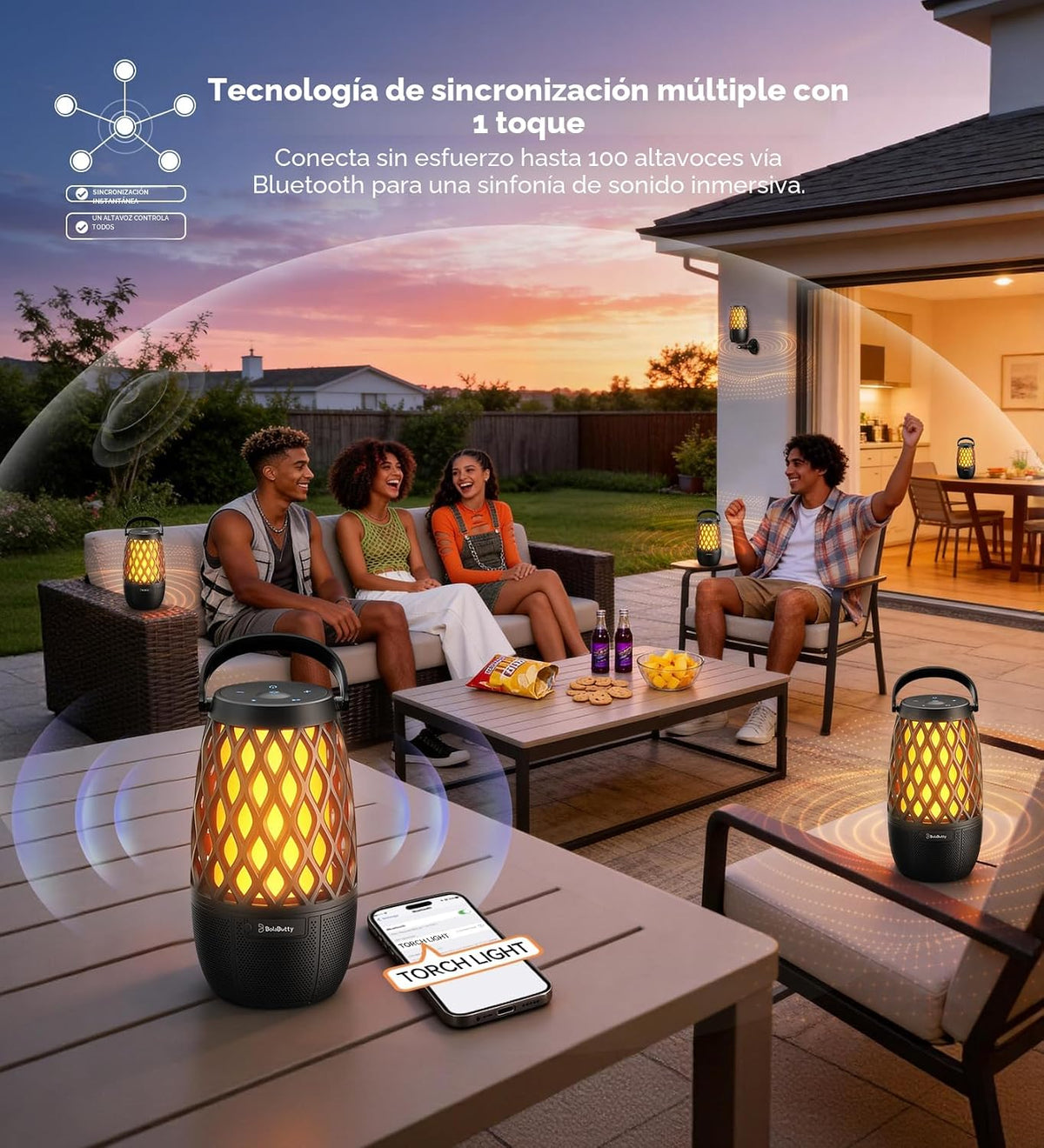Lámpara Altavoces para exteriores con luces, regalos para hombres y mujeres, IPX5 impermeable, paquete de 2