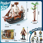 Figuras de acción pirata, juego de barco pirata, juguetes de simulación de barco pirata con 6 figuras de acción y árbol, juguete de juego para niños, juguetes educativos de aprendizaje con figuras