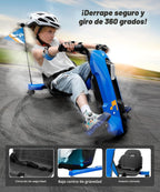 Drift Kart con Velocidad Infinita sin Escalas, Go Karts de 12V para Derrape para Niños con Asiento Ajustable, Go Kart para Niños de 5 MPH con Música, Bluetooth, Luz, Pancarta, para Niños de 6-14 Años, Azul