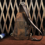 Le'aokuu Hombres al aire libre Casual Viaje Senderismo Té Crossbody Pecho Sling Bag Rig Un Hombro Correa Bolsa Mochila Hombres Cuero