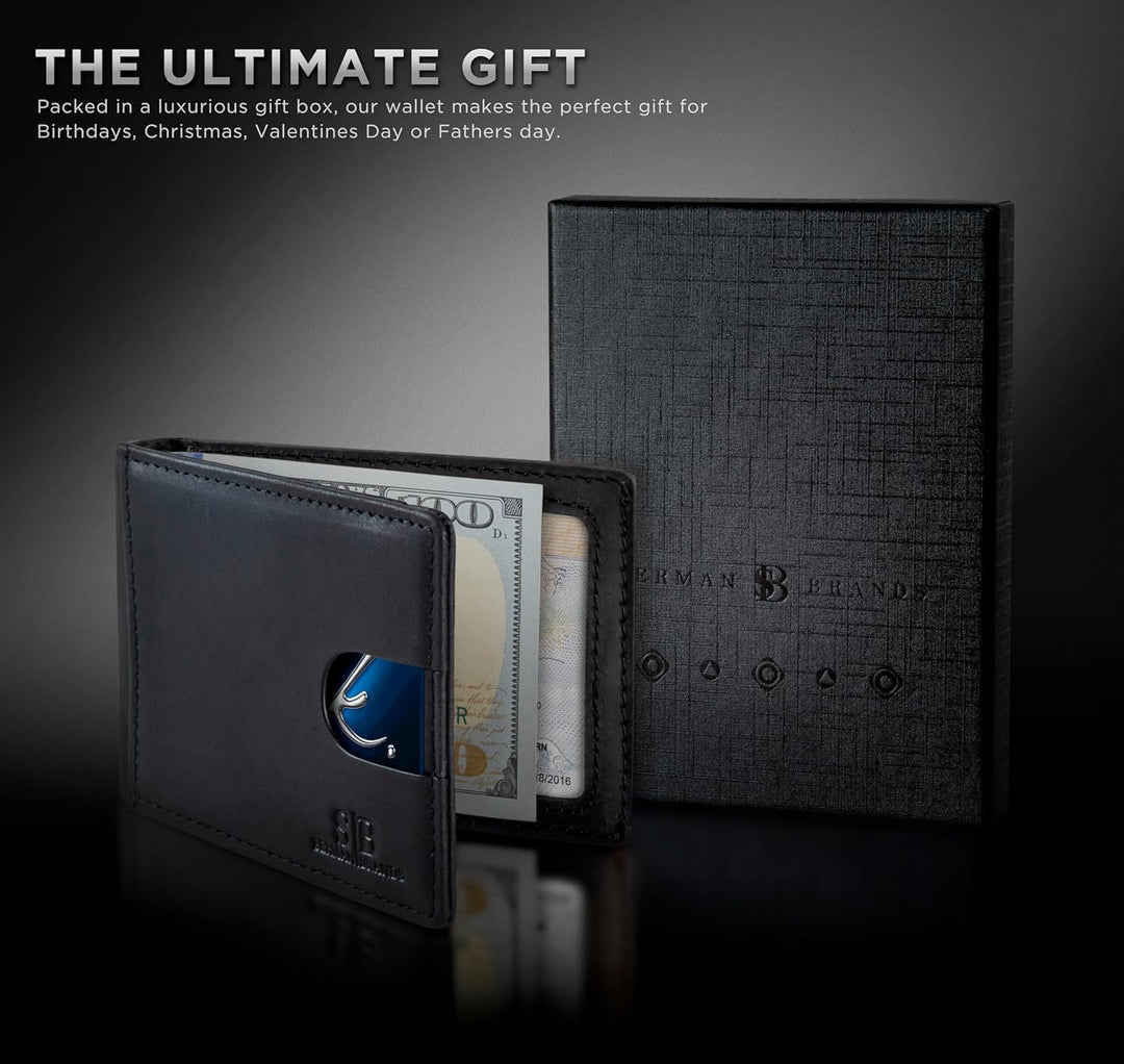 SERMAN BRANDS RFID Blocking Slim Bifold Genuine Leather Minimalist...