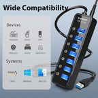 vantisan, BYX2-0504000-1, hub USB 3.0 de 7 puertos, alimentado, con puerto de carga inteligente, adaptador 5V/4A