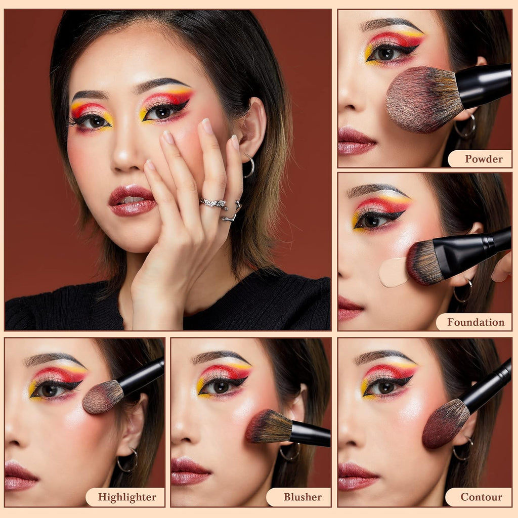 Jessup Pinceles de maquillaje de cara grande, 5 piezas