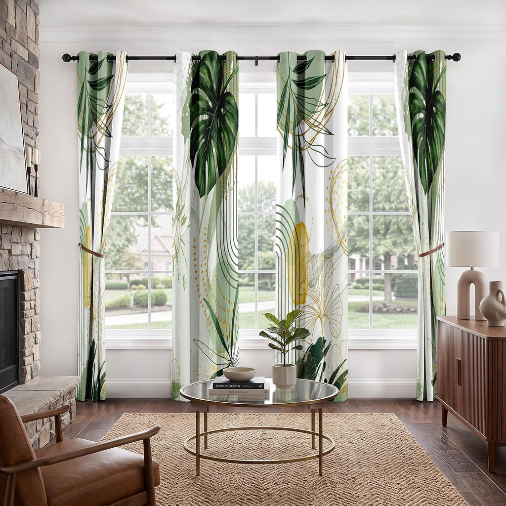 4 paneles de cortinas opacas, cortinas botánicas bohemias para