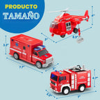 JOYIN Camión de bomberos de juguete para niños de 3, 4, 5, 6, 7 años, camión de bomberos, vehículo de emergencia, camión de bomberos para niños, automóvil alimentado por fricción con luces y sonidos, regalos de cumpleaños para niños y niñas de 3 a 9 años