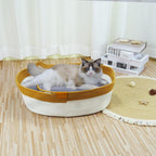 Cesta de cuerda natural para gatos, cama acogedora con cojín de