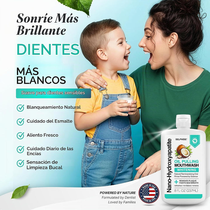 Enjuague bucal blanqueador con nano-hidroxiapatita y oil pulling pa...