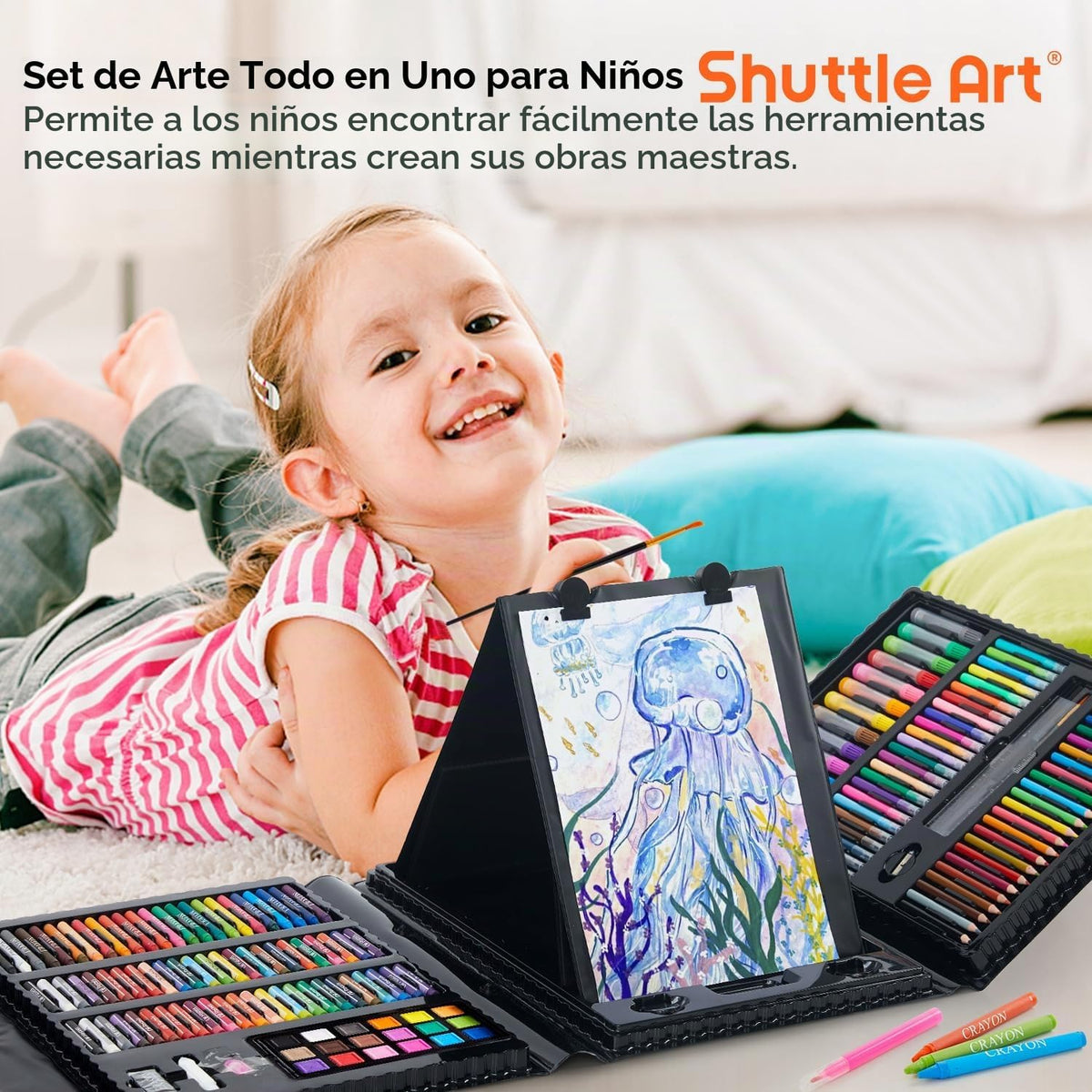 Shuttle Art Juego de arte para niños de 335 piezas, suministros de arte multimedia, kit de arte de regalo con caballete triple, 2 blocs de dibujo, 2 libros para colorear, pasteles al óleo, crayones y