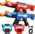 Juegos de pistolas láser recargables con conjunto de 2 juguetes con chalecos multifuncionales digitales LED mejorados, regalos de cumpleaños para niños, niñas, 8, 9, 10, 11, 12+ años, adolescentes