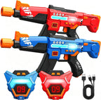 Juegos de pistolas láser recargables con conjunto de 2 juguetes con chalecos multifuncionales digitales LED mejorados, regalos de cumpleaños para niños, niñas, 8, 9, 10, 11, 12+ años, adolescentes
