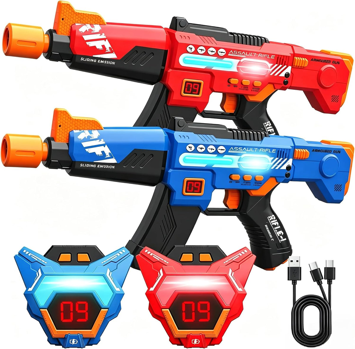 Juegos de pistolas láser recargables con conjunto de 2 juguetes con chalecos multifuncionales digitales LED mejorados, regalos de cumpleaños para niños, niñas, 8, 9, 10, 11, 12+ años, adolescentes