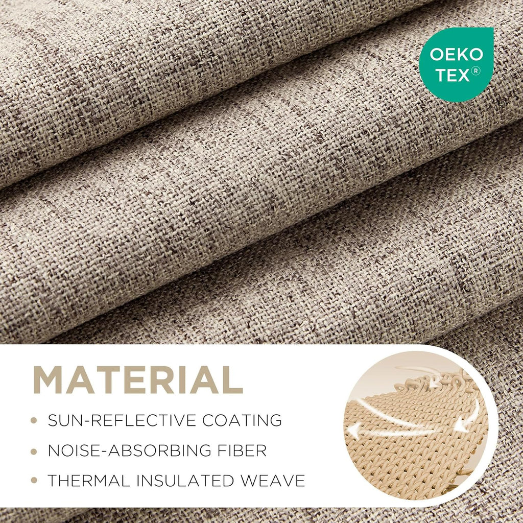 Joydeco Cortinas 100% opacas para dormitorio, lino natural, 84 pulgadas de