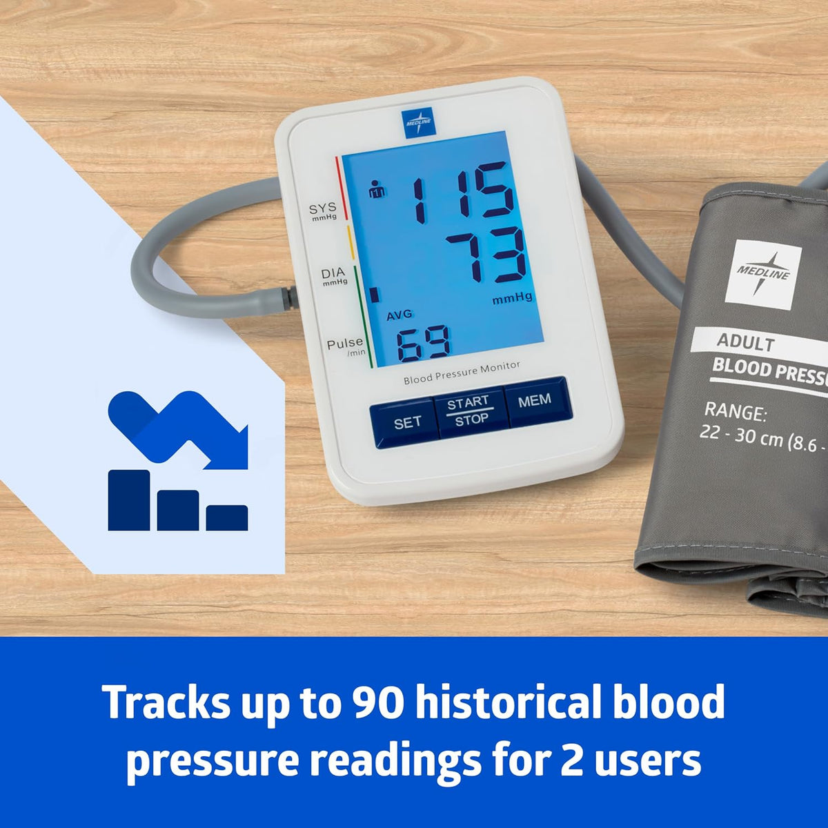 Tensiómetro digital automático con manguito estándar para adultos Medline mds4001