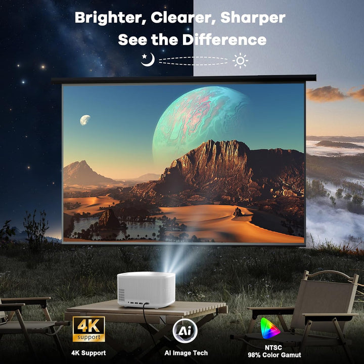 Proyector para exteriores 4K con WiFi y Bluetooth: [3500 Bright\/60...