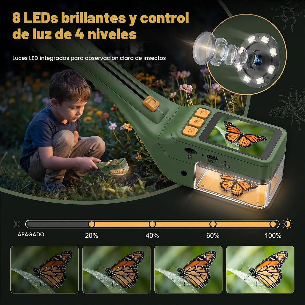 Atrapa insectos para niños con lupa 500X, juguetes educativos de