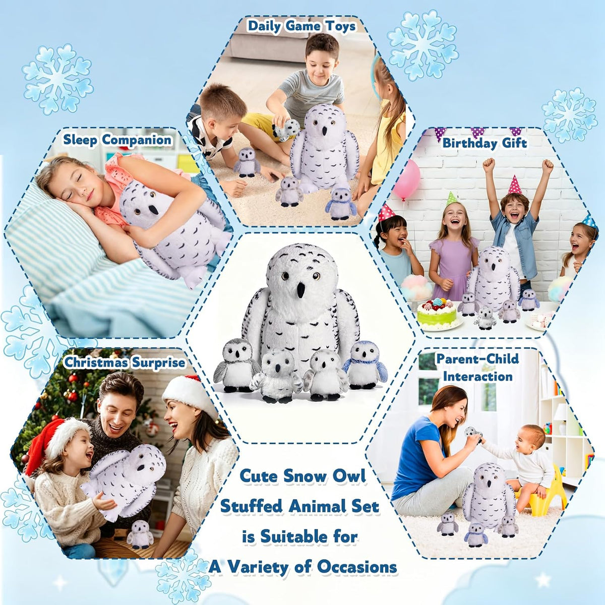 Juego de 5 piezas de animales de peluche de búho nevado, juguete de peluche