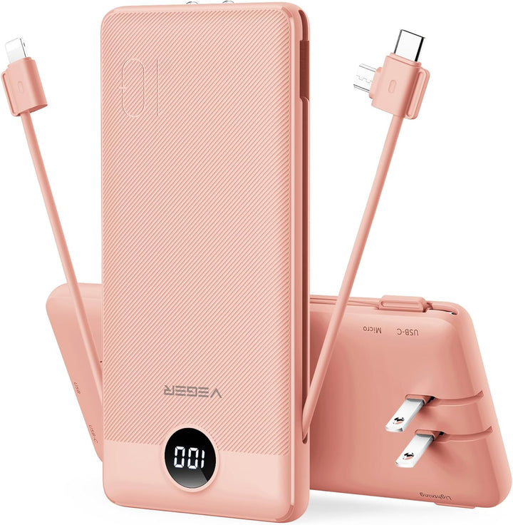VEGER Cargador portátil para iPhone con cables incorporados y enchu...