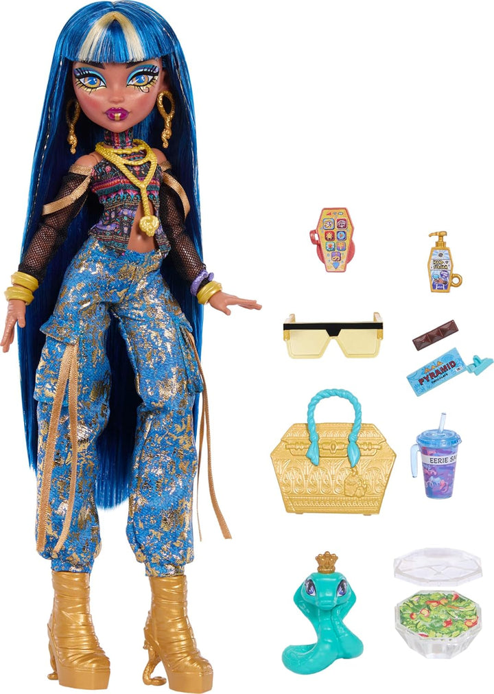 Muñeca Monster High, Cleo de Nile con top corto y pantalones cargo...
