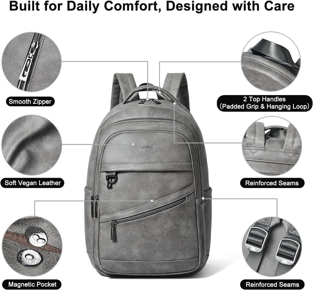 LATMAP Mochila de 43L para mujer: mochila de cuero vegano para lapt...
