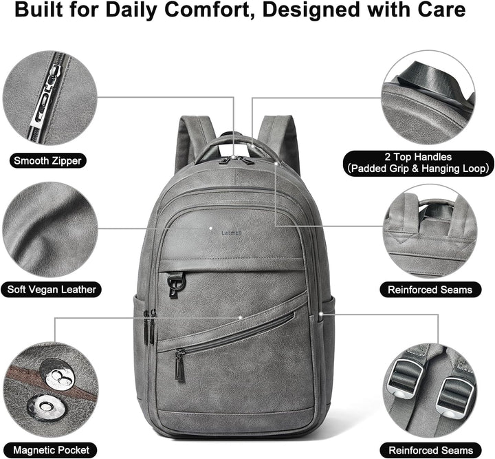 LATMAP Mochila de 43L para mujer: mochila de cuero vegano para lapt...