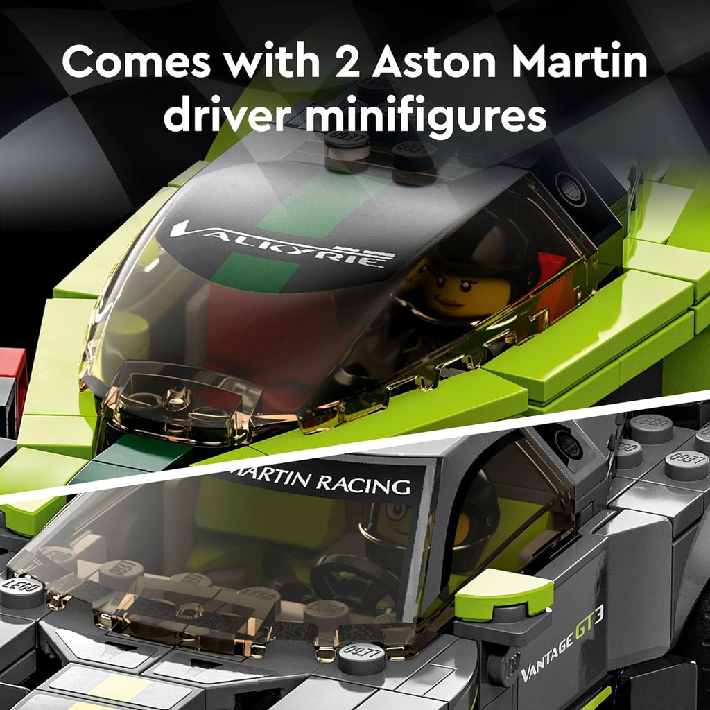 LEGO Speed Champions Aston Martin Valkyrie AMR Pro y Vantage GT3 2 modelo coleccionable 76910 – Juego de autos de carreras y juguetes, incluye 2 minifiguras de conductor, gran regalo para niños, niñas