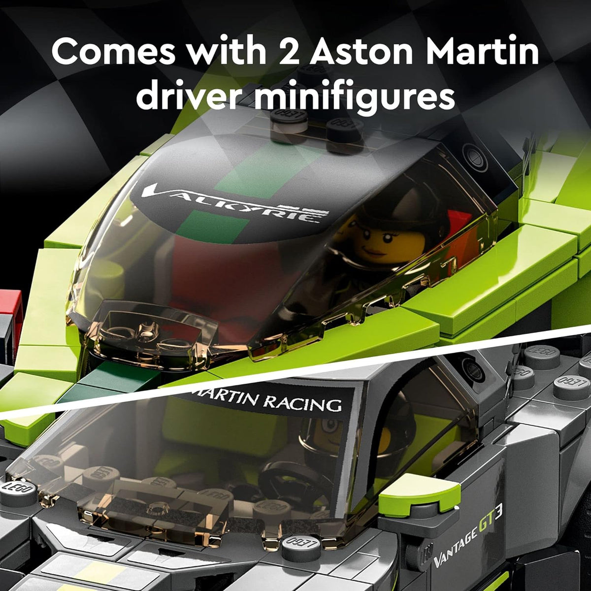 LEGO Speed Champions Aston Martin Valkyrie AMR Pro y Vantage GT3 2 modelo coleccionable 76910 – Juego de autos de carreras y juguetes, incluye 2 minifiguras de conductor, gran regalo para niños, niñas
