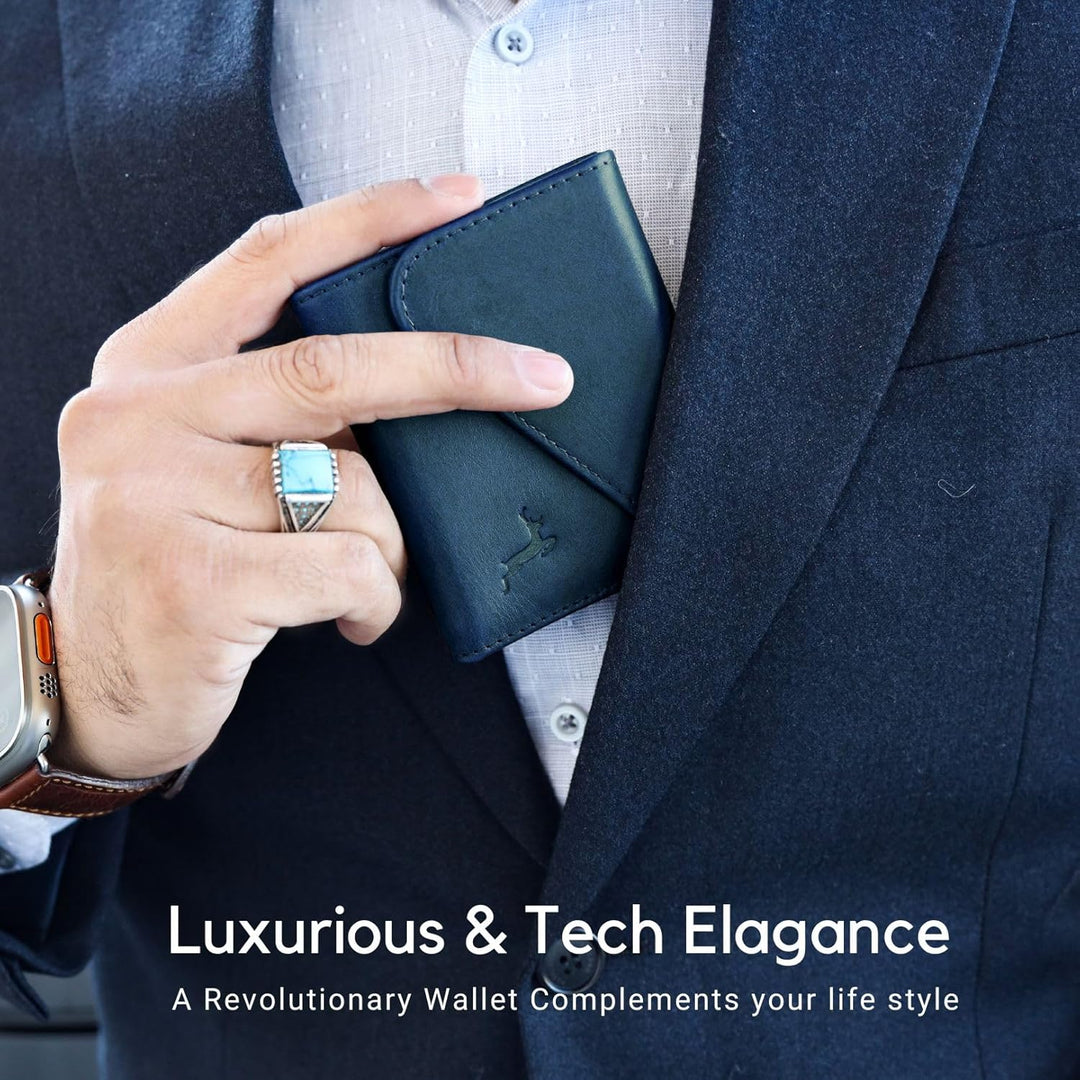 Cartera de cuero de grano completo para hombre, hecha a mano con bl...