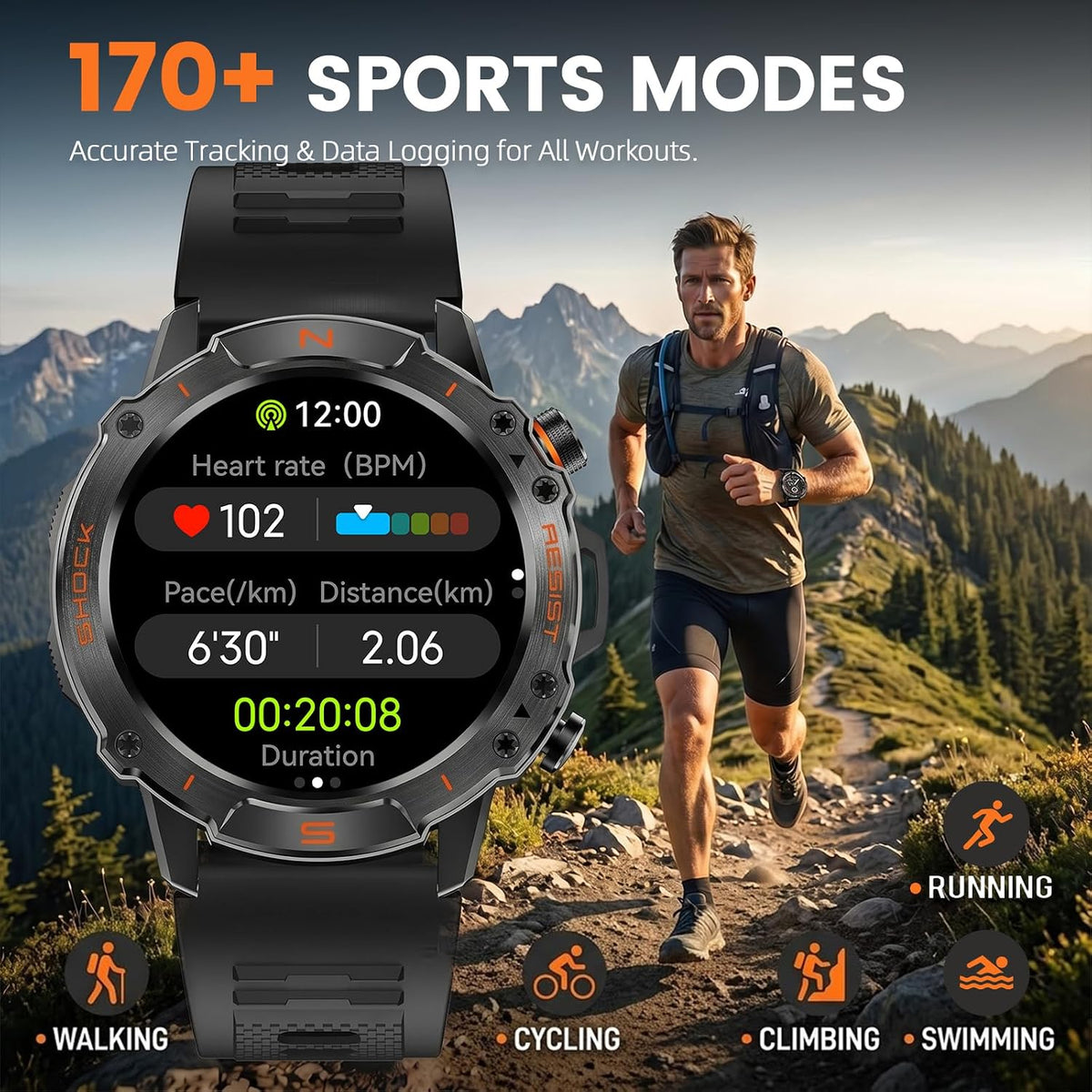 Reloj inteligente para exteriores para hombres, AMOLED de 1.43 pulgadas