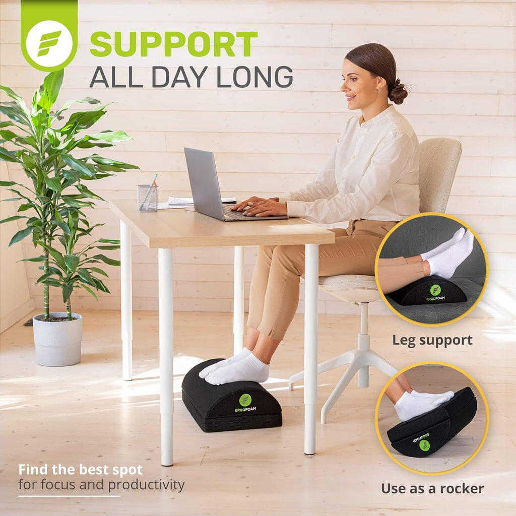 Lámpara Reposapiés ErgoFoam para debajo del escritorio en el trabajo ajustable - Aprobado por quiroprácticos, espuma de alta densidad, terciopelo (negro)