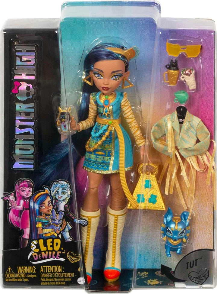 Muñeca Monster High, Cleo de Nile con cabello azul con rayas en loo...