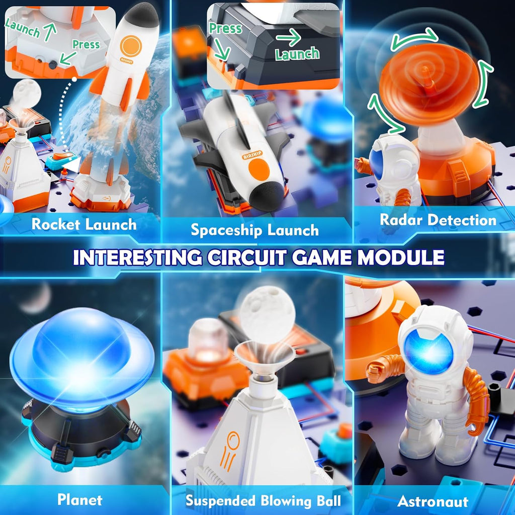 VATOS Kits de circuito de ciencia espacial para niños – Kit STEM de exploración electrónica de 31 piezas con más de 100 proyectos, lanzacohetes y astronauta iluminado | Juguete educativo de aprendizaje regalo para niños y niñas a partir de 6 años